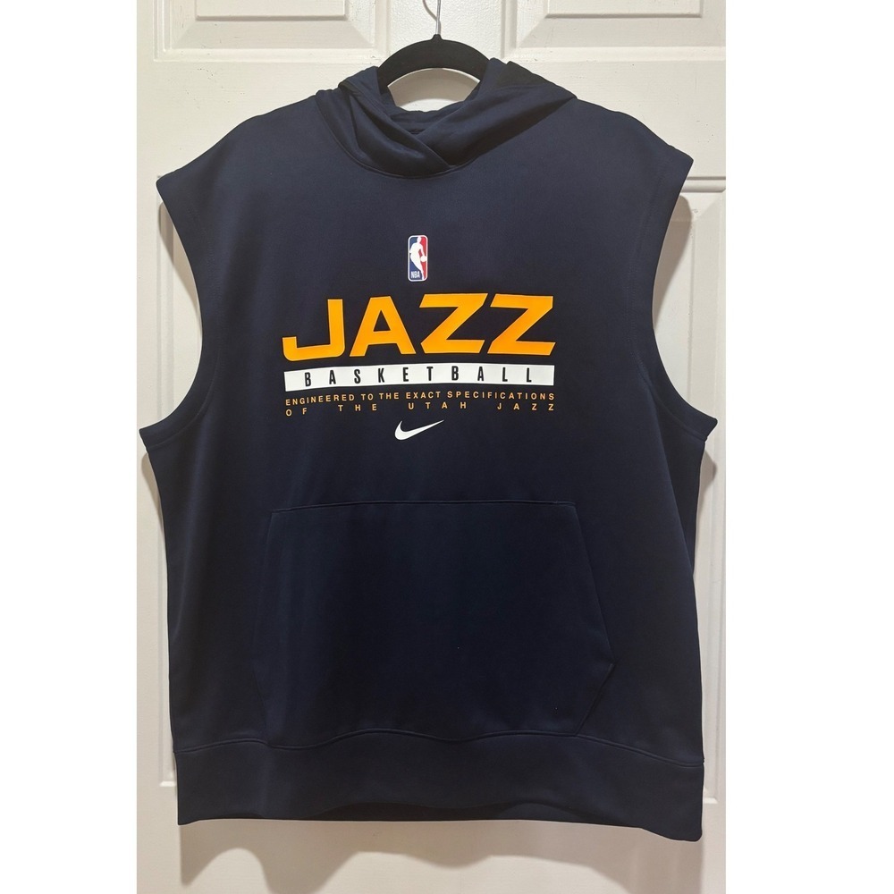 Nike Utah Jazz NBA Basketball Sleeveless Hoodie Navy Blue Dri-FIT Vest Mens L - Picture 1 of 8